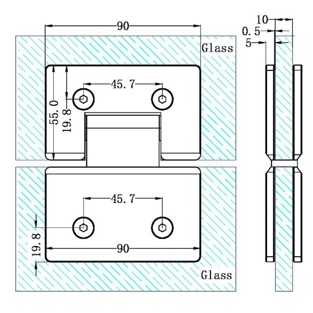 Technical Drawing Nero 180 Degree Glass to Glass Shower Hinge 10mm Glass Brushed Nickel NRSH102aBN - The Blue Space