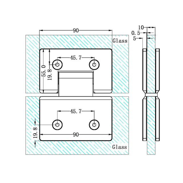 Nero 180 Degree Glass to Glass Shower Hinge Brushed Gold