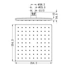 Technical Drawing Nero 250mm ABS Square Shower Head Brushed Nickel NR508089BN - The Blue Space