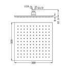 Technical Drawing Nero 300mm Square Shower Head Matte Black NRROB1202MB - The Blue Space