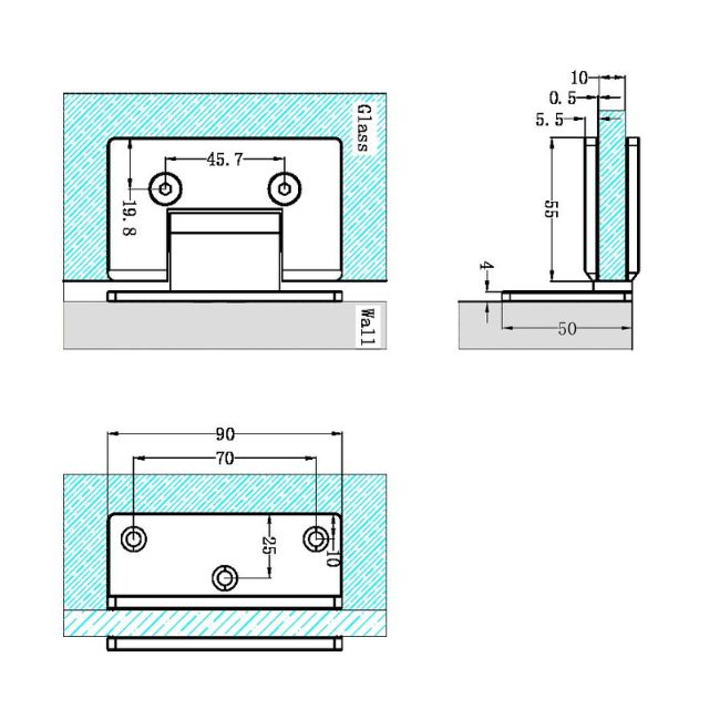 Nero 90 Degree Glass to Wall Shower Hinge 10mm Glass Brushed Gold