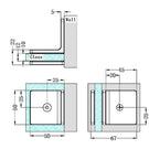 Technical Drawing Nero 90 Degree Glass to Wall Bracket 10mm Glass Brushed Nickel NRSH204aBN - The Blue Space