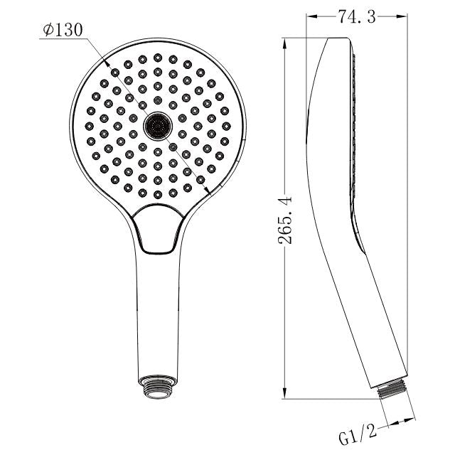 Technical Drawing Nero Air Hand Shower II Brushed Bronze NR508002BZ - The Blue Space