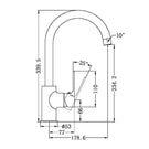 Technical Drawing Nero Bianca Kitchen Mixer Gooseneck Spout Brushed Gold NR321506BG - The Blue Space