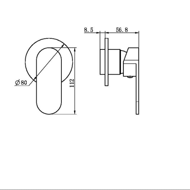 Technical Drawing Nero Ecco Shower Mixer 80mm Round Plate Chrome NR301311DCH - The Blue Space