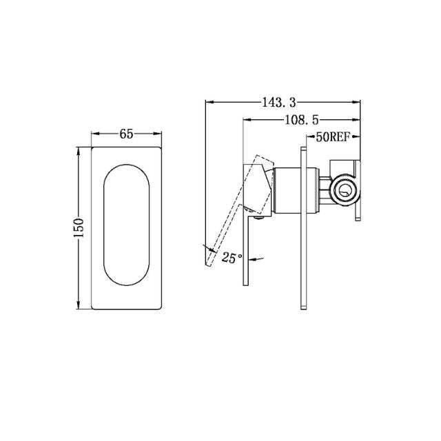 Technical Drawing Nero Ecco Shower Mixer Brushed Nickel NR301311BN - The Blue Space