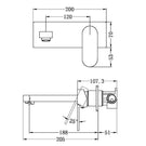 Technical Drawing Nero Ecco Wall Basin/Bath Mixer Brushed Nickel NR301307ABN - The Blue Space