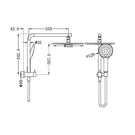 Technical Drawing Nero Mecca 2 in 1 Twin Compact Shower Brushed Gold NR250805BBG - The Blue Space