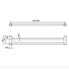 Technical Drawing Nero Mecca Care 25mm Double Towel Grab Rail 600mm Brushed Gold NRCR2524DBG - The Blue Space