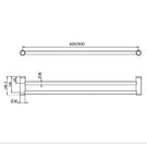 Technical Drawing Nero Mecca Care 25mm Double Towel Grab Rail 900mm Chrome NRCR2530DCH - The Blue Space