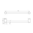 Technical Drawing Nero Mecca Care 25mm Grab Rail 450mm Brushed Bronze NRCR2518BZ - The Blue Space