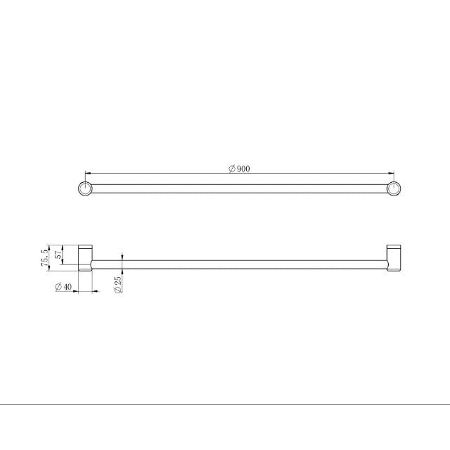 Technical Drawing Nero Mecca Care 25mm Grab Rail 900mm Brushed Bronze NRCR2530BZ - The Blue Space