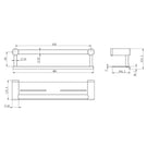 Technical Drawing Nero Mecca Care 25mm Grab Rail With Shelf 450mm Brushed Bronze NRCR2518CBZ - The Blue Space