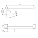 Technical Drawing Nero Mecca Care 25mm Toilet Roll Rail 450mm Brushed Gold NRCR2518ABG - The Blue Space