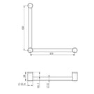 Technical Drawing Nero Mecca Care 32mm Ambulant Toilet Grab Rail 90 Degree 450x450mm Brushed Bronze NRCR3290ABZ - The Blue Space