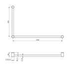 Technical Drawing Nero Mecca Care 32mm DDA Grab Rail Set 90 Degree 600x1000mm Brushed Gold NRCR3290BG - The Blue Space