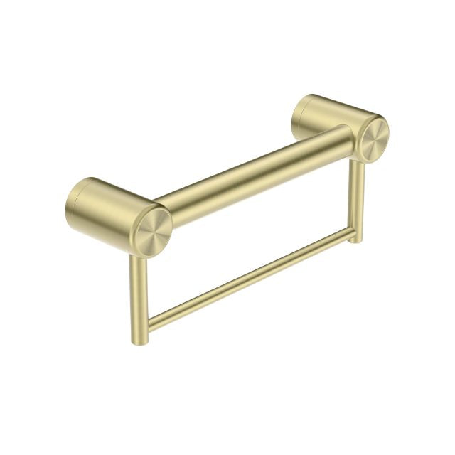 Nero Mecca Care 32mm Grab Rail With Towel Holder 300mm Brushed Gold NRCR3212BBG - The Blue Space