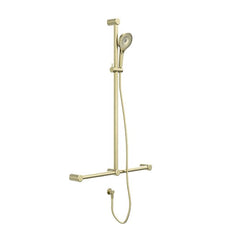 Nero Mecca Care 32mm T Bar Grab Rail and Adjustable Shower Set 1100x750mm Brushed Gold NRCS006BG - The Blue Space