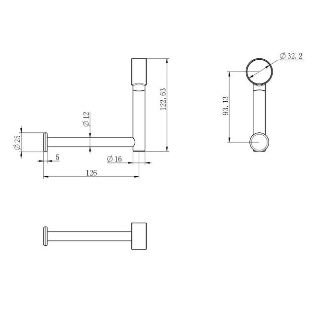 Technical Drawing Nero Mecca Care Add On Toilet Roll Holder Brushed Bronze NRCR3286TBZ - The Blue Space