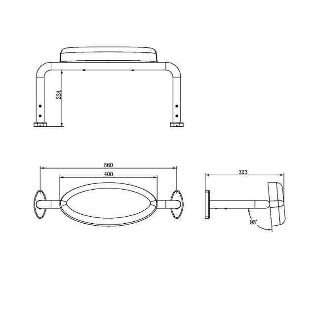 Technical Drawing Nero Mecca Care DDA Toilet Backrest Brushed Nickel NRCR0001BN - The Blue Space