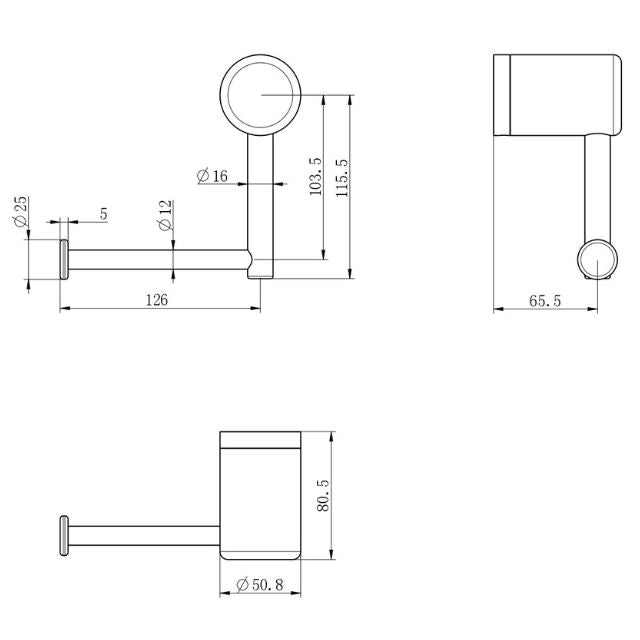 Technical Drawing Nero Mecca Care Heavy Duty Toilet Roll Holder Brushed Gold NRCR3286BG - The Blue Space