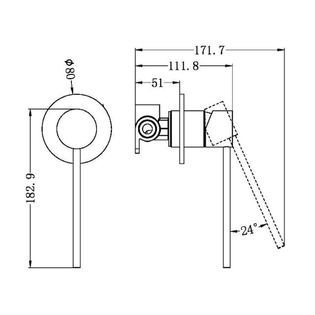 Technical Drawing Nero Mecca Care Shower Mixer Chrome NR221911XCH - The Blue Space