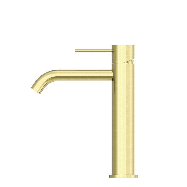 Side View Nero Mecca Mid Tall Basin Mixer Brushed Gold - NR221901EBG - The Blue Space