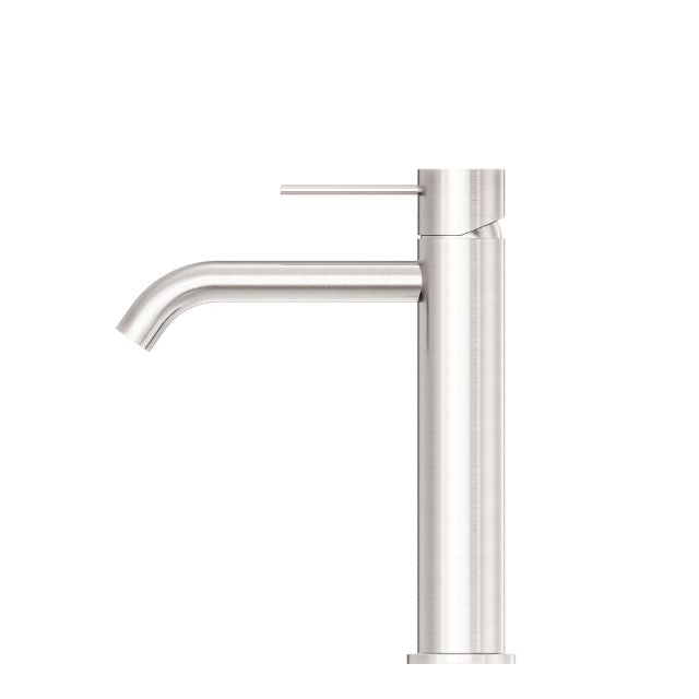 Side View Nero Mecca Mid Tall Basin Mixer Brushed Nickel - NR221901EBN - The Blue Space