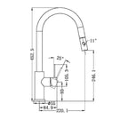 Technical Drawing Nero Mecca Pull Out Sink Mixer With Vegie Spray in Brushed Bronze NR221908BZ - The Blue Space