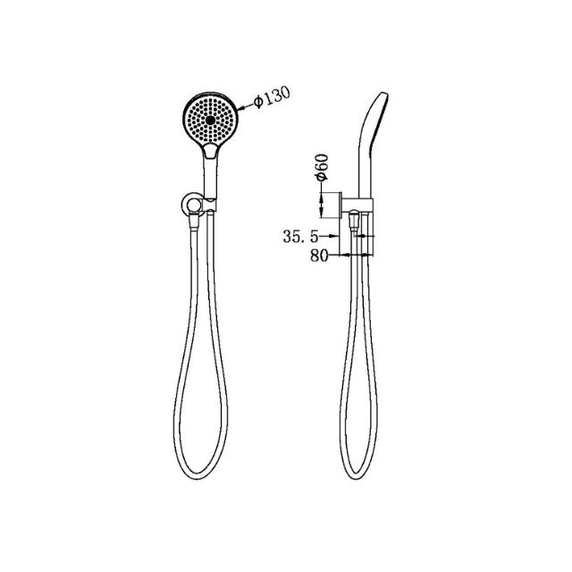 Technical Drawing Nero Mecca Shower On Bracket With Air Shower II Brushed Bronze NR221905FBZ - The Blue Space