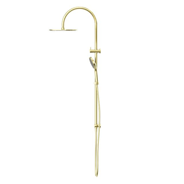Side View Nero Mecca Twin Shower With Air Shower II Brushed Gold - NR221905HBG - The Blue Space 