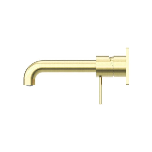 Side View Nero Mecca Wall Basin Mixer 120mm Spout Brushed Gold - NR221910a120BG - The Blue Space