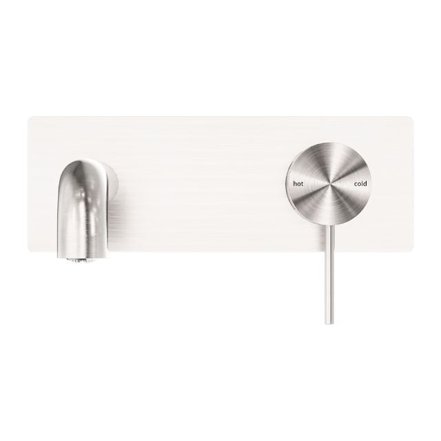 Front View Nero Mecca Wall Basin Mixer 120mm Spout Brushed Nickel - NR221910a120BN - The Blue Space
