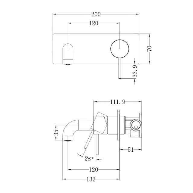 Technical Drawing Nero Mecca Wall Basin Mixer 120mm Spout Matte White - NR221910a120MW - The Blue Space