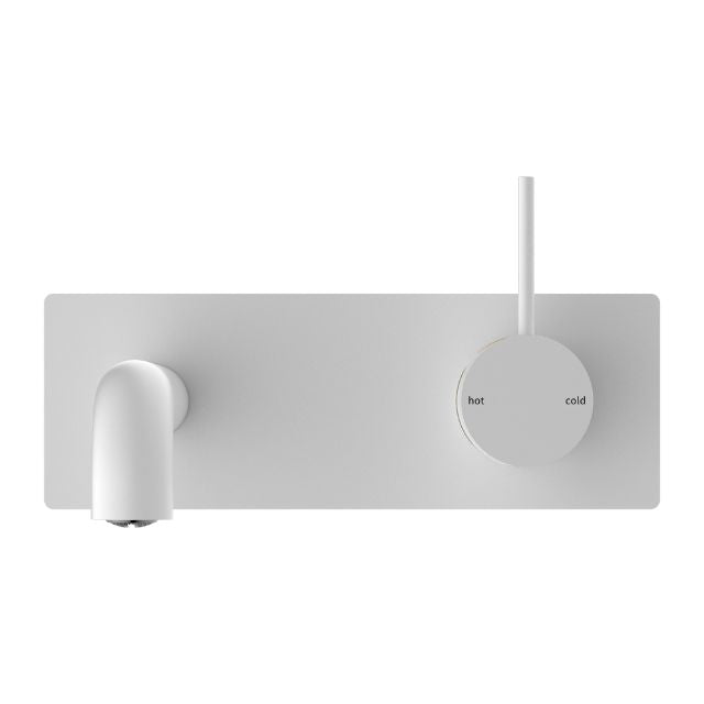 Front View Nero Mecca Wall Basin Mixer Handle Up 160mm Spout Matte White - NR221910B160MW - The Blue Space