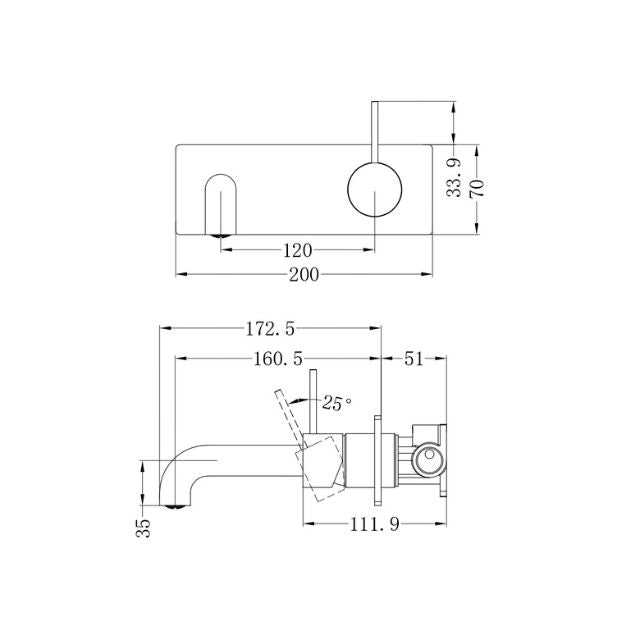Technical Drawing Nero Mecca Wall Basin Mixer Handle Up 160mm Spout Matte White - NR221910B160MW - The Blue Space