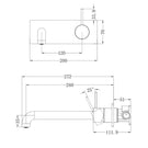 Technical Drawing Nero Mecca Wall Basin Mixer Handle Up 260mm Spout Gun Metal - NR221910B260GM - The Blue Space