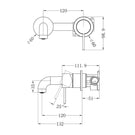 Technical Drawing Nero Mecca Wall Basin Mixer Sep BP 120mm Spout Brushed Nickel - NR221910C120BN - The Blue Space