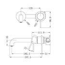 Technical Drawing Nero Mecca Wall Basin Mixer Separate Back Plate 185mm Spout Brushed Bronze NR221910C185BZ - The Blue Space