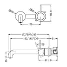 Technical Drawing Nero Mecca Wall Basin Mixer Sep BP Handle Up 185mm Spout Gun Metal NR221907D185GM - The Blue Space