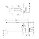 Technical Drawing Nero Mecca Wall Basin Mixer Separate Backplate Handle Up 230mm Spout Brushed Bronze - NR221910D230BZ - The Blue Space