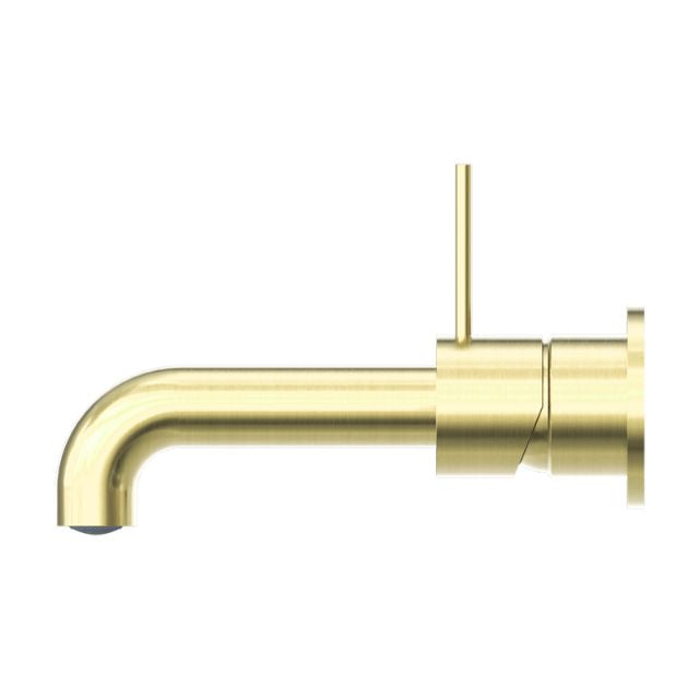 Buy Online Nero Mecca Wall Basin Mixer Separate Backplate with Handle Up Wall Mixer and 260mm Spout - Brushed Gold - NR221910D260BG - The Blue Space