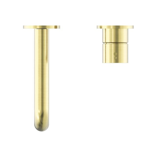 Buy Now Nero Mecca Wall Basin Mixer Separate Backplate with Handle Up Wall Mixer and 260mm Spout - Brushed Gold - NR221910D260BG - The Blue Space