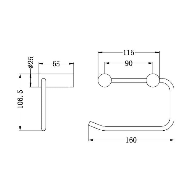 Technical Drawing Nero New Mecca Toilet Roll Holder NR2386CH - The Blue Space