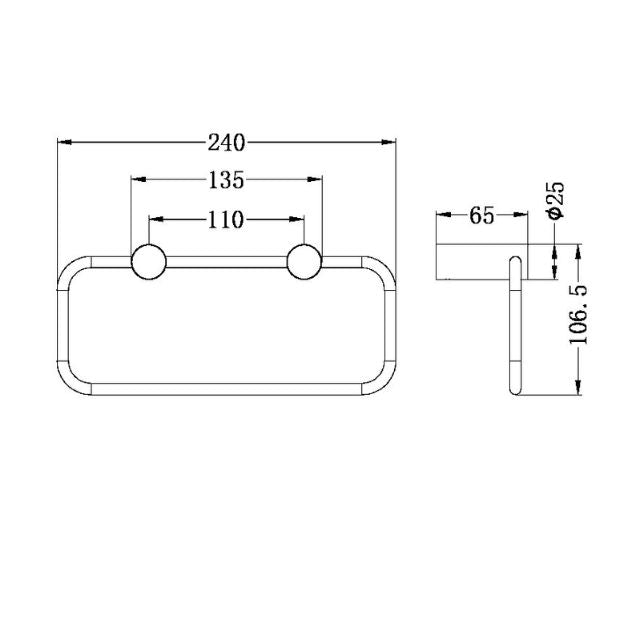 Technical Drawing Nero New Mecca Towel Ring Brushed Nickel NR2380aBN - The Blue Space