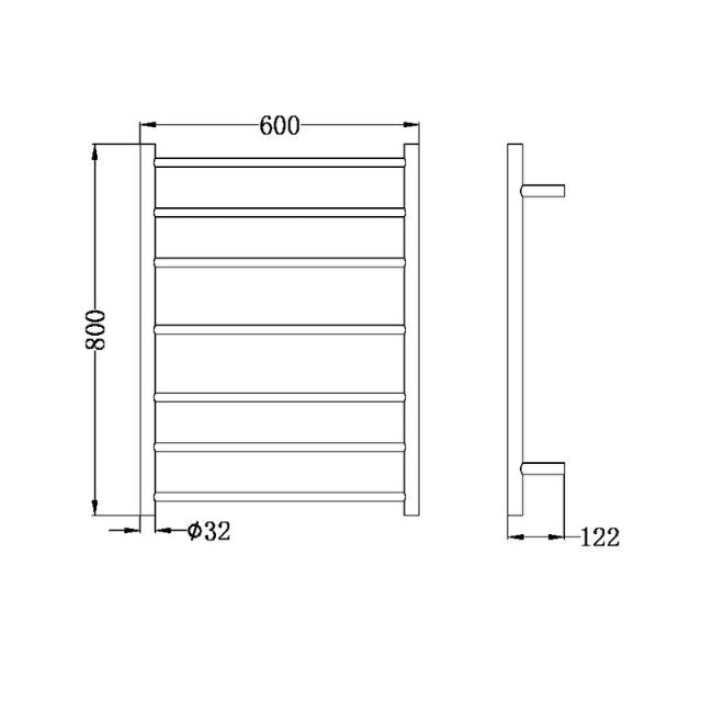 Technical Drawing Nero Non-Heated Towel Ladder Brushed Gold NR190001BG - The Blue Space