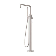 Nero Opal Freestanding Bath Mixer With Hand Shower Brushed Nickel NR251903ABN - The Blue Space