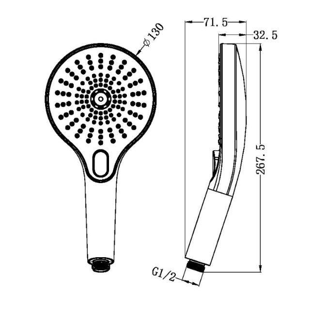 Technical Drawing Nero Opal Hand Shower Brushed Bronze NR508077BZ - The Blue Space