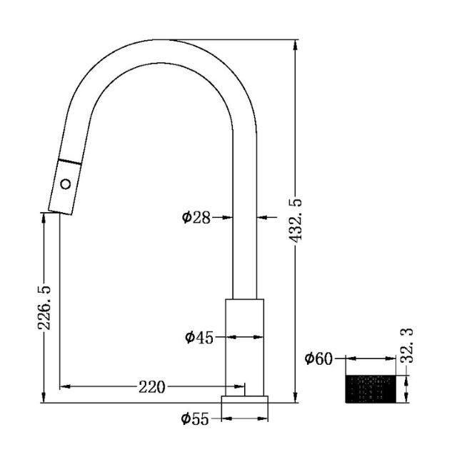 Technical Drawing Nero Opal Progressive Pull Out Kitchen Set Brushed Nickel NR252008BN - The Blue Space