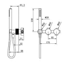 Technical Drawing Nero Opal Progressive Shower System Separate Plate Brushed Gold NR252003DBG - The Blue Space